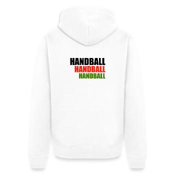 Trio de handball en lettres rouge-vert - Veste à capuche bio Premium Unisexe - blanc - Dos - Thijin (182cm)