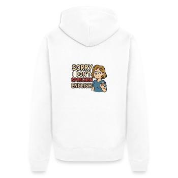Sorry I Don´t sprechen English - Unisex Premium Bio Zip Hoodie - Weiß - Hinten - Thijin (182cm)