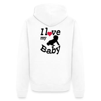 J’aime mon bébé, mon enfant, ma naissance, mes parents, mon cadeau - Veste à capuche bio Premium Unisexe - blanc - Dos - Thijin (182cm)