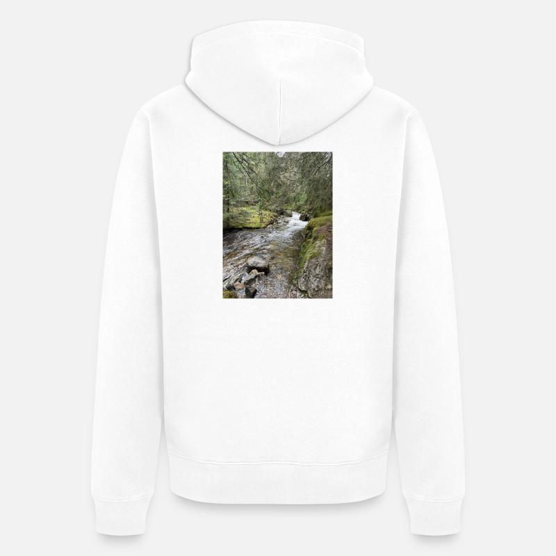 Nature morte dans la forêt avec rivière - Veste à capuche bio Premium Unisexe - blanc