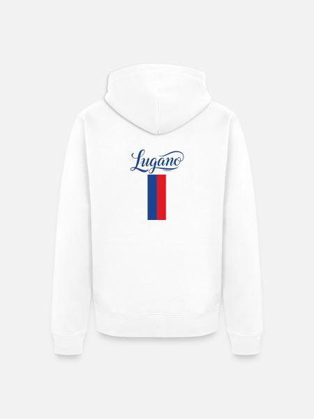 Lugano Stadtflagge Stilvoll Design - Unisex Premium Bio Zip Hoodie - Weiß