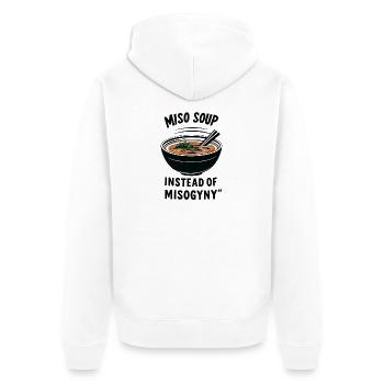 Miso Suppe statt Misogynie - Unisex Premium Bio Zip Hoodie - Weiß - Hinten - Thijin (182cm)