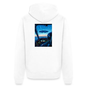 Cockpit OVNI – Vue sur l’inconnu - Veste à capuche bio Premium Unisexe - blanc - Dos - Thijin (182cm)