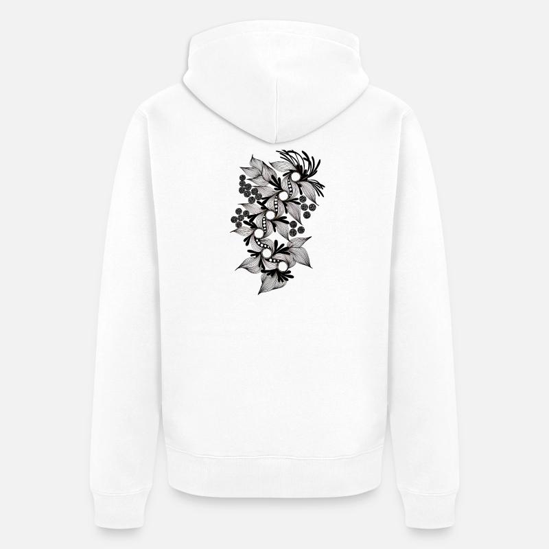 Spirale de fleurs noires et blanches - Veste à capuche bio Premium Unisexe - blanc