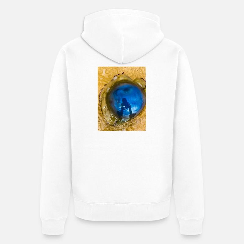 Méduse bleue avec Reflet sur Le Sable "Moi et mon Yelly - Veste à capuche bio Premium Unisexe - blanc