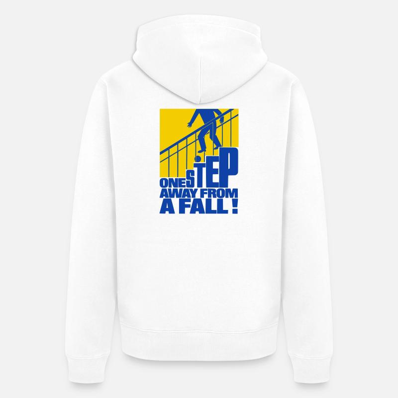 Nur einen Schritt vom Sturz entfernt - Unisex Premium Bio Zip Hoodie - Weiß