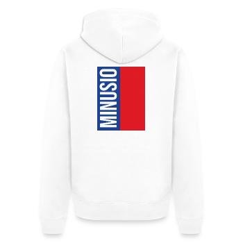 Minusio Typographie Verticale Bleu Rouge - Veste à capuche bio Premium Unisexe - blanc - Dos - Thijin (182cm)