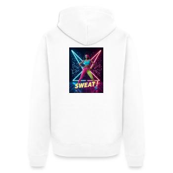 Schwitzen! Neon Aerobic – Electric Eighties Fitness - Unisex Premium Bio Zip Hoodie - Weiß - Hinten - Thijin (182cm)