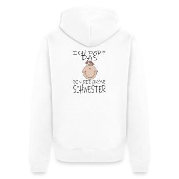 Darf das bin die Große Schwester - Unisex Premium Bio Zip Hoodie - Weiß - Hinten - Thijin (182cm)