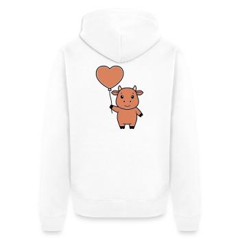 Süße Kuh Herz Ballon Liebe Vektor - Unisex Premium Bio Zip Hoodie - Weiß - Hinten - Thijin (182cm)