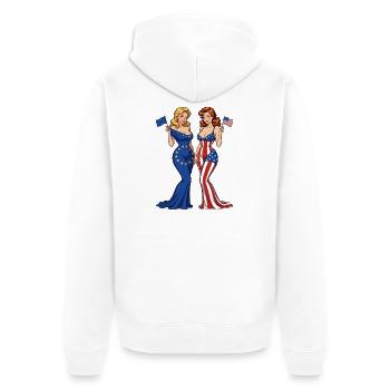 Patriotisches Duo EU vs. USA - Unisex Premium Bio Zip Hoodie - Weiß - Hinten - Thijin (182cm)