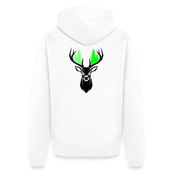 Deer Head Fir Trees Natural Green - Unisex Premium Organic Zip Hoodie - white - Back - Thijin (182cm)