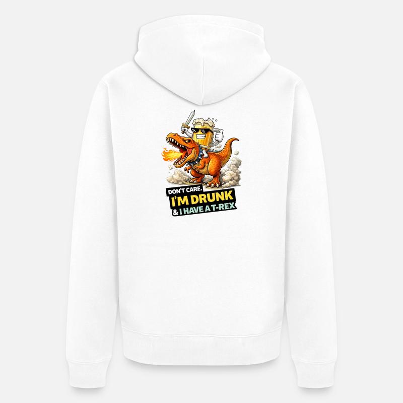 Dessin animé du cavalier T-Rex ivre - Veste à capuche bio Premium Unisexe - blanc