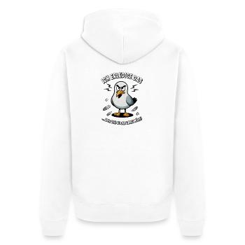 Möwe Seevogel Nen scheiss muss ich - Unisex Premium Bio Zip Hoodie - Weiß - Hinten - Thijin (182cm)