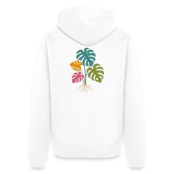 Feuilles de monstera colorées aux racines tropicales - Veste à capuche bio Premium Unisexe - blanc - Dos - Thijin (182cm)