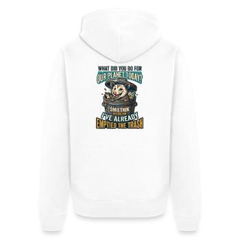 What did you do for our planet today? Opossum  - Unisex Premium Bio Zip Hoodie - Weiß - Hinten - Thijin (182cm)