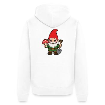 Garden Gnome Hero with Mushroom - Unisex Premium Organic Zip Hoodie - white - Back - Thijin (182cm)