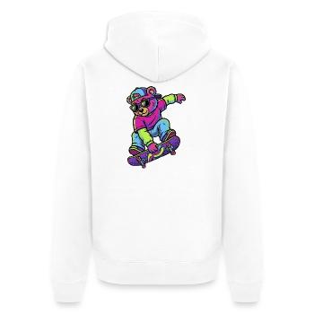 Teddybär auf einem Skateboard-Neon - Unisex Premium Bio Zip Hoodie - Weiß - Hinten - Thijin (182cm)