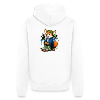 08_Miofox_Skater - Unisex Premium Bio Zip Hoodie - Weiß - Hinten - Thijin (182cm)