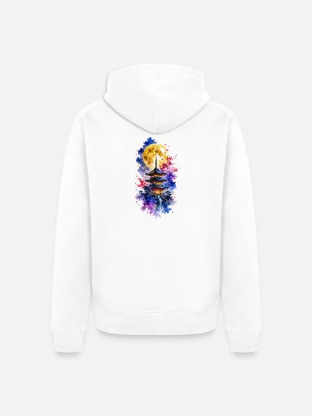 Japan Pagode Vollmond Sakura Aquarell - Unisex Premium Bio Zip Hoodie - Weiß
