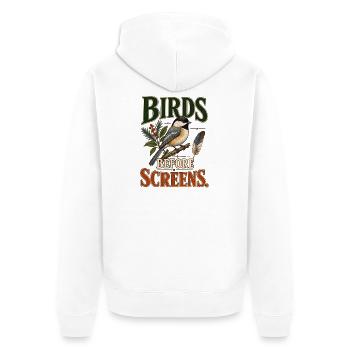 Birds Before Screens - Unisex Premium Bio Zip Hoodie - Weiß - Hinten - Thijin (182cm)
