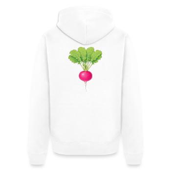 Rosa Rettich - Unisex Premium Bio Zip Hoodie - Weiß - Hinten - Thijin (182cm)