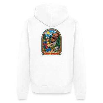 Wanderer trifft Bär Patch - Unisex Premium Bio Zip Hoodie - Weiß - Hinten - Thijin (182cm)