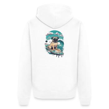 Mops Surf Tropenhund - Unisex Premium Bio Zip Hoodie - Weiß - Hinten - Thijin (182cm)