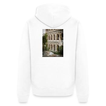 Kolosseumsbögen und Grünflächen - Unisex Premium Bio Zip Hoodie - Weiß - Hinten - Thijin (182cm)