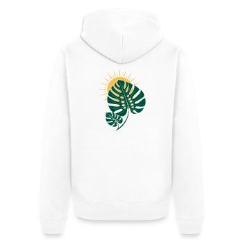 Monstera Blatt mit Sonne – Boho Botanical - Unisex Premium Bio Zip Hoodie - Weiß - Hinten - Thijin (182cm)