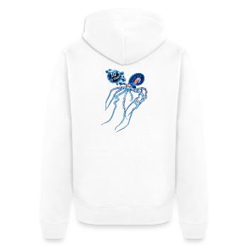 "IQ is cool" - Unisex Premium Bio Zip Hoodie - Weiß - Hinten - Thijin (182cm)