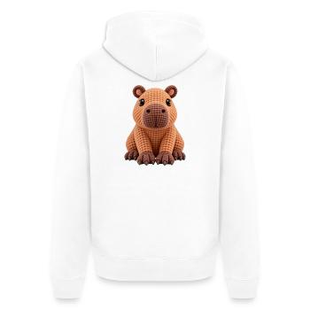 Kuscheliger Strick-Hippo - Unisex Premium Bio Zip Hoodie - Weiß - Hinten - Thijin (182cm)