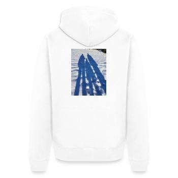 Winterschatten im Duo auf Schnee - Unisex Premium Bio Zip Hoodie - Weiß - Hinten - Thijin (182cm)