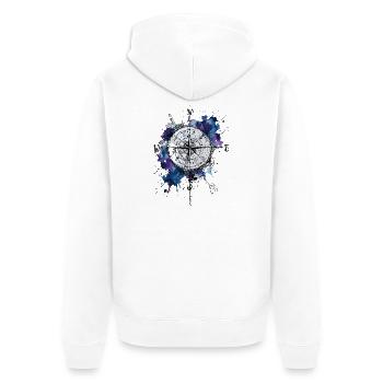 Kompass Reise Abenteuer Navigation Entdecker Motiv - Unisex Premium Bio Zip Hoodie - Weiß - Hinten - Thijin (182cm)