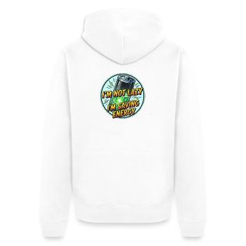 Energiesparender Lachtee - Unisex Premium Bio Zip Hoodie - Weiß - Hinten - Thijin (182cm)