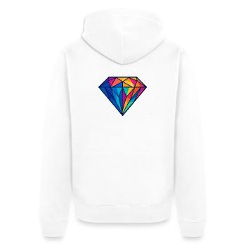 Geometrischer Diamant | Bunt / Regenbogen Design - Unisex Premium Bio Zip Hoodie - Weiß - Hinten - Thijin (182cm)