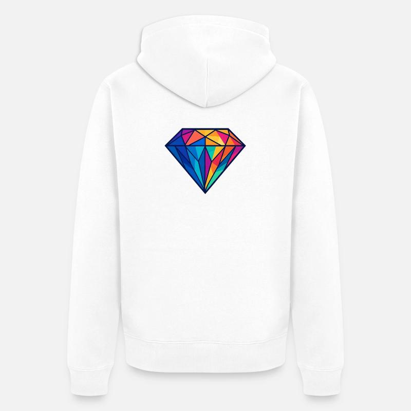 Geometrischer Diamant | Bunt / Regenbogen Design - Unisex Premium Bio Zip Hoodie - Weiß