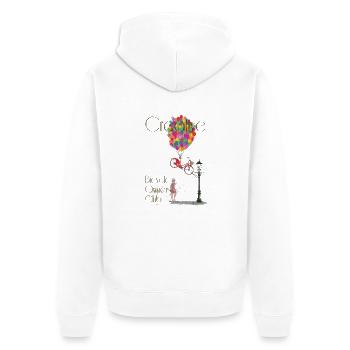 Kreative Fahrrad Owners Club - Unisex Premium Bio Zip Hoodie - Weiß - Hinten - Thijin (182cm)