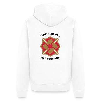 One for all - all for one - engl. - Unisex Premium Bio Zip Hoodie - Weiß - Hinten - Thijin (182cm)