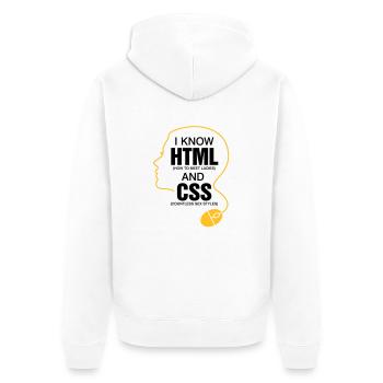 Ich weiß wie man Mädels trifft! - Unisex Premium Bio Zip Hoodie - Weiß - Hinten - Thijin (182cm)