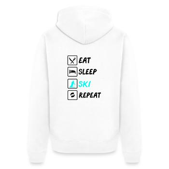 eat sleep ski repeat - Unisex Premium Bio Zip Hoodie - Weiß - Hinten - Thijin (182cm)