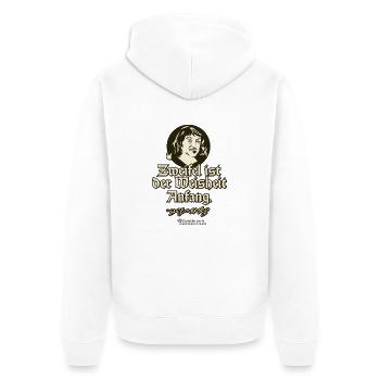 Descartes Zitat Zweifel ist der Weisheit Anfang - Unisex Premium Bio Zip Hoodie - Weiß - Hinten - Thijin (182cm)