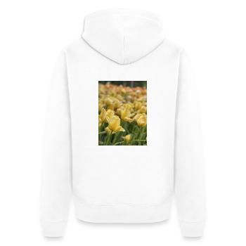 Tulpenmeer gelb - Unisex Premium Bio Zip Hoodie - Weiß - Hinten - Thijin (182cm)