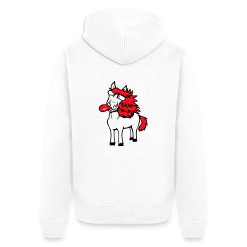 Pferd Verrückt Zunge rausstrecken komisch albern - Unisex Premium Bio Zip Hoodie - Weiß - Hinten - Thijin (182cm)