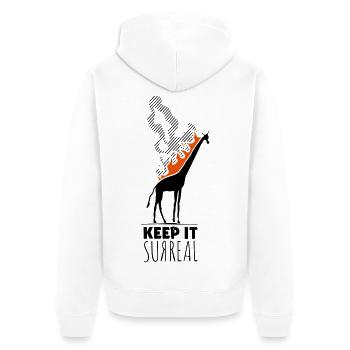 Surreale Giraffe – Keep it Surreal für Kunstfans - Unisex Premium Bio Zip Hoodie - Weiß - Hinten - Thijin (182cm)