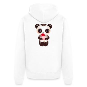 niedlicher Panda mit rotem Eis am Stil - Unisex Premium Bio Zip Hoodie - Weiß - Hinten - Thijin (182cm)