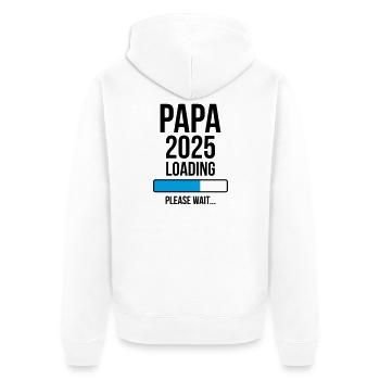 Papa 2025 Loading Bitte warten... - Unisex Premium Bio Zip Hoodie - Weiß - Hinten - Thijin (182cm)