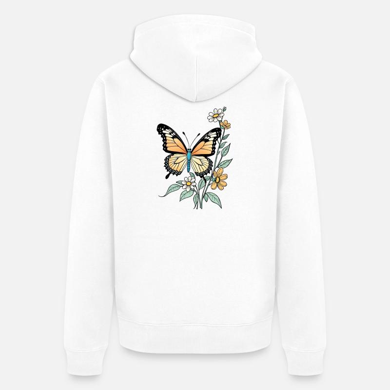 Papillon Avec Des Fleurs, Papillon - Veste à capuche bio Premium Unisexe - blanc