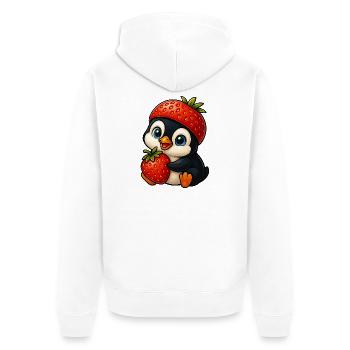Lustiger Pinguin mit Erdbeere im Hut Fruchtig - Unisex Premium Bio Zip Hoodie - Weiß - Hinten - Thijin (182cm)