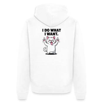 Bold Cat I Do What I Want - Unisex Premium Organic Zip Hoodie - white - Back - Thijin (182cm)